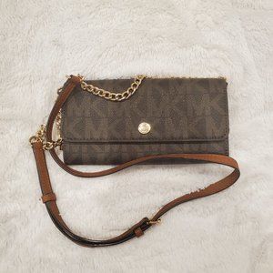 Michael Kors Jet Set large wallet on a chain MK Signature crossbody